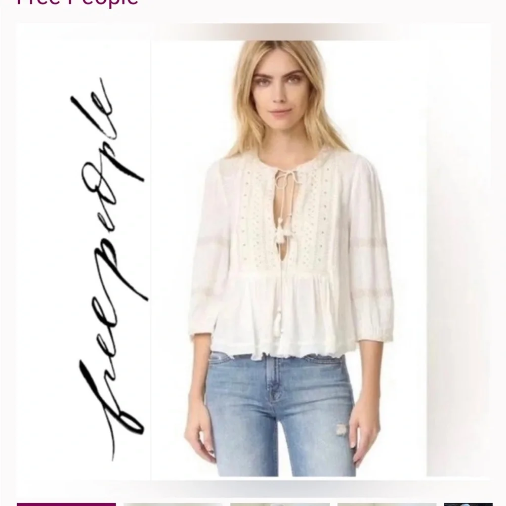 Free People Wildlife Embroidered 3/4 Sleeve Top